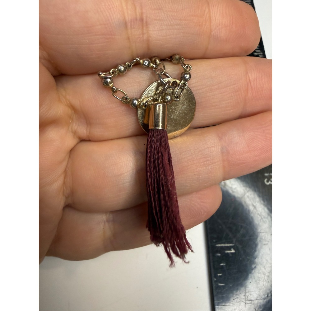 Abercrombie & Fitch Tassel Disc Necklace Silver Gold Tone Burgundy Boho A&F